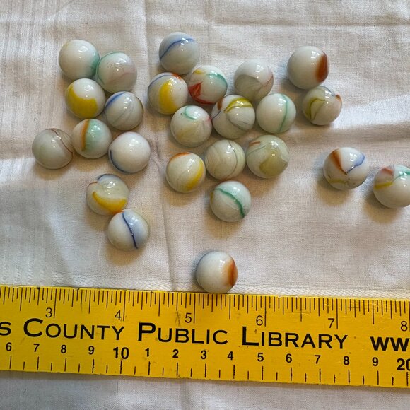 Glass Marbles White Milk Green Yellow Orange Blue Swirl Lot of 25 - Picture 1 of 2